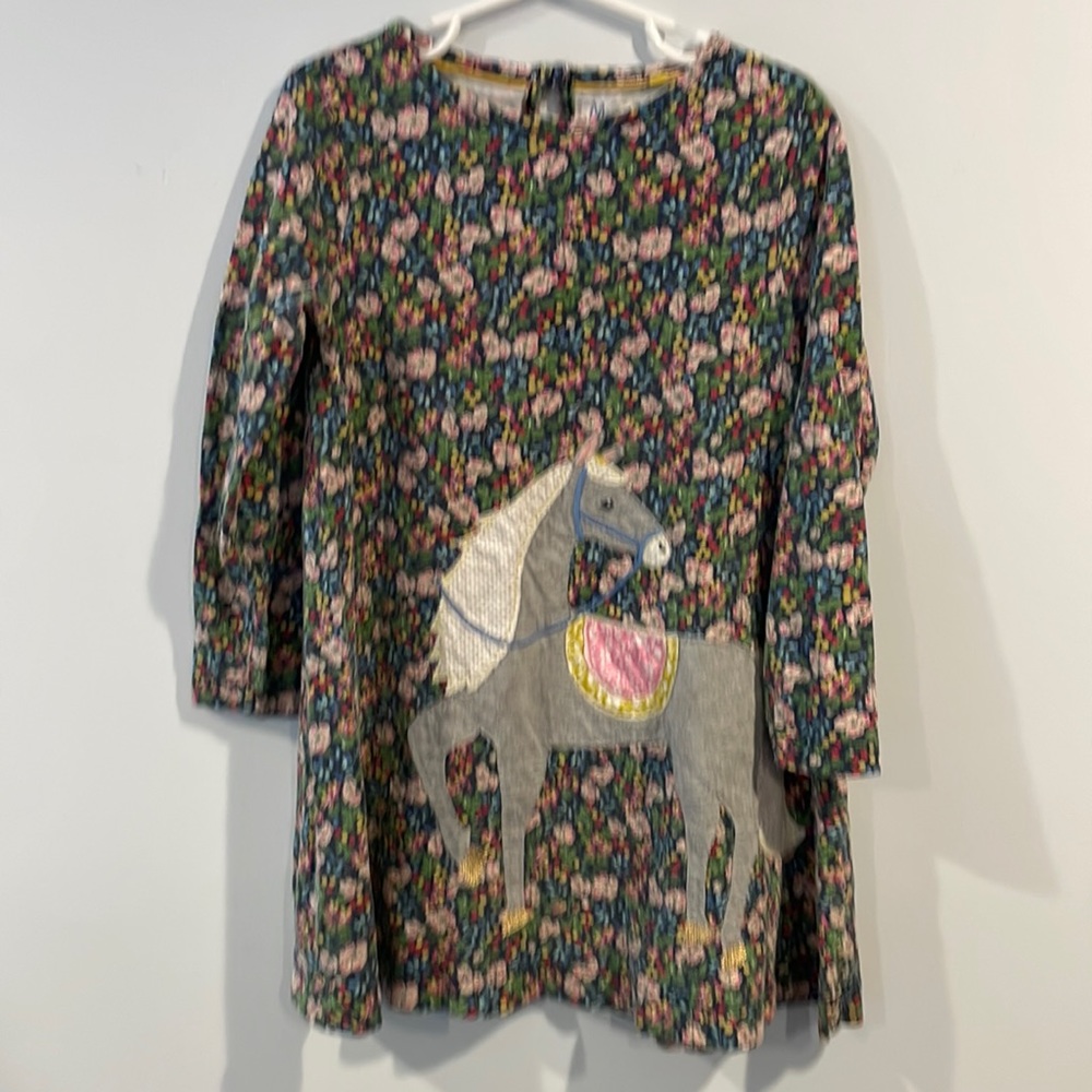 Mini Boden girls dress with horse appliqué Size 5-6